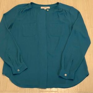 LOFT Ann Taylor  Teal Long Sleeve Blouse Button Front Women’s Size S